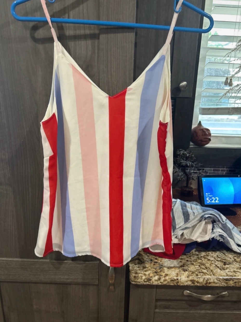 Japna Vertical Stripe V-Neck Spaghetti Strap Cami in Red, Pink, Blue & White